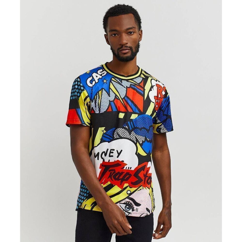 New XL Reason Trap Stars Comic Short Sleeve Tee TShirt Graphic Streetwear Casual